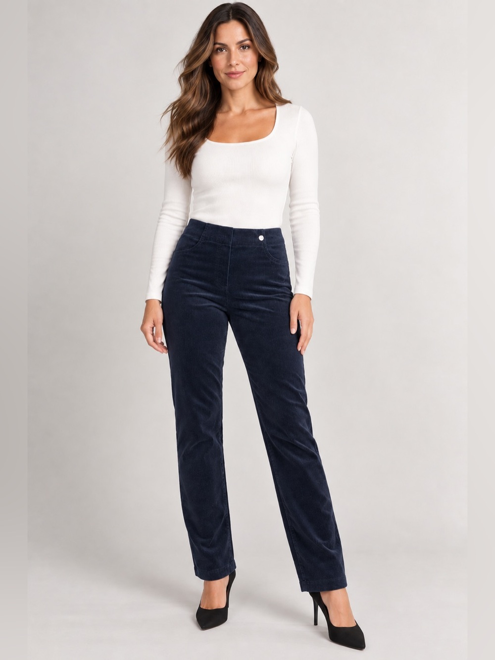 Robell Bella Women’s Dark Navy Corduroy Straight Leg Pants Size 38 / US 8